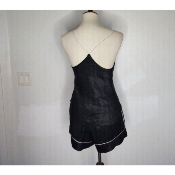 Victoria's Secret Pajama Set Black Satin sz S Top+ Short Wrap Kimono Robe Logo - Picture 7 of 11